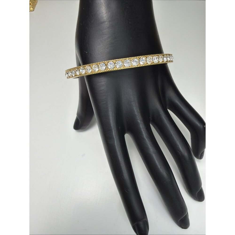 PJM Gold Tone Crystal Bangle Bracelet 8.5” Elegant Sparkly Vintage Bangle
